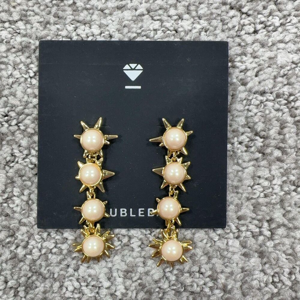 BaubleBar Earrings Star Dangle Drop Gold Tone Cream Pearl Jewelry Celestial